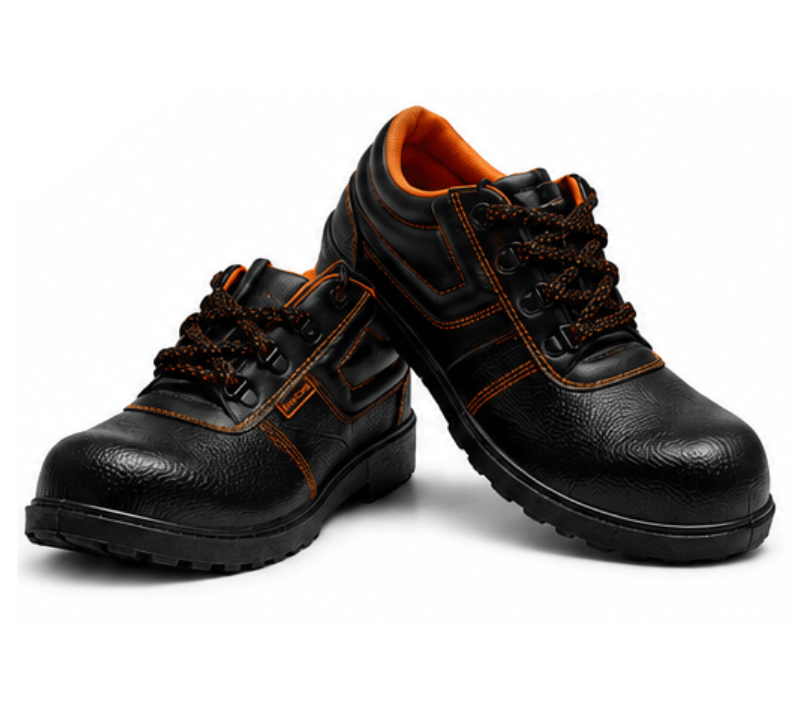 SafeCare Chill black safety shoe with orange stitching and steel toe cap